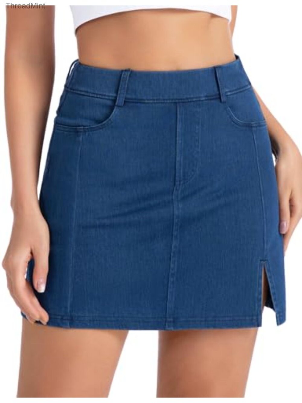 Stretchy Denim Skorts for Women Side Split Jean Skirt with Built-in Shorts